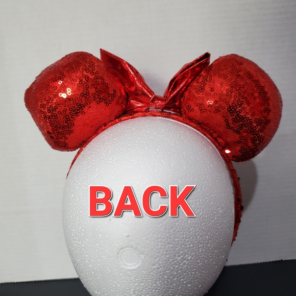 Disney Red Sequined Mouse Ears Adult L👀K Disney World Christmas - Picture 2 of 5